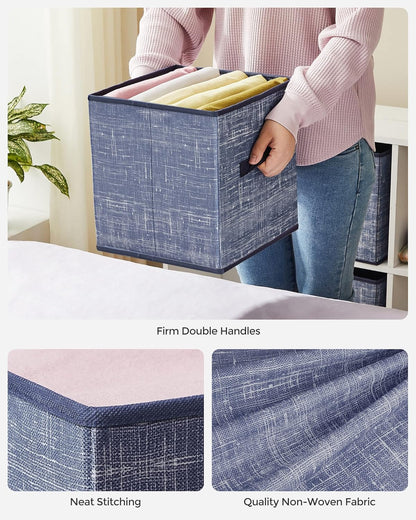 SONGMICS Storage Cubes - 11-Inch Non-Woven Fabric Bins | Set of 6 Foldable Closet Organizers in Misty Blue