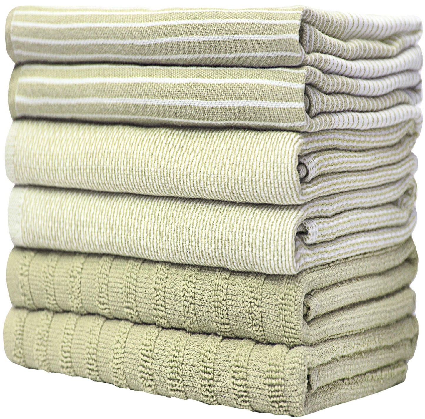 Premium Kitchen Towels (20”x 28”, 6 Pack) | Large Cotton Kitchen Hand Towels | Dish Towels | Flat & Terry Towel | Kitchen Towels | Highly Absorbent Tea Towels Set with Hanging Loop | Sage Green