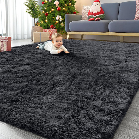 OLANLY Large Area Rug - Soft Fluffy Shaggy Carpet for Living Room & Bedroom | 9x12 ft, Black