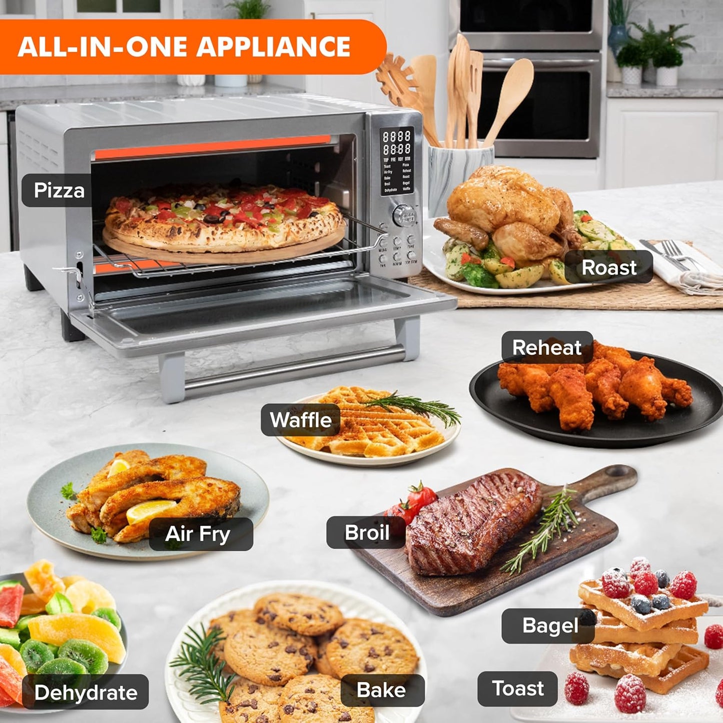 Nuwave Bravo Air Fryer Toaster Oven - 10-in-1 Convection Cooking, 21-Qt Capacity, Stainless Steel