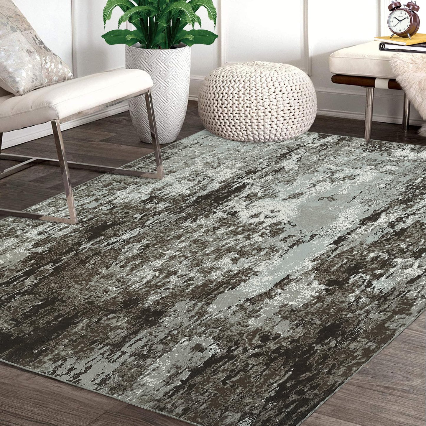 CAROMIO 9x12 Large Living Room Area Rug Washable Rug Modern Abstract Rug Indoor Non-Slip Accent Rug Contemporary Floor Carpet for Bedroom Nursery Home Office, Brown