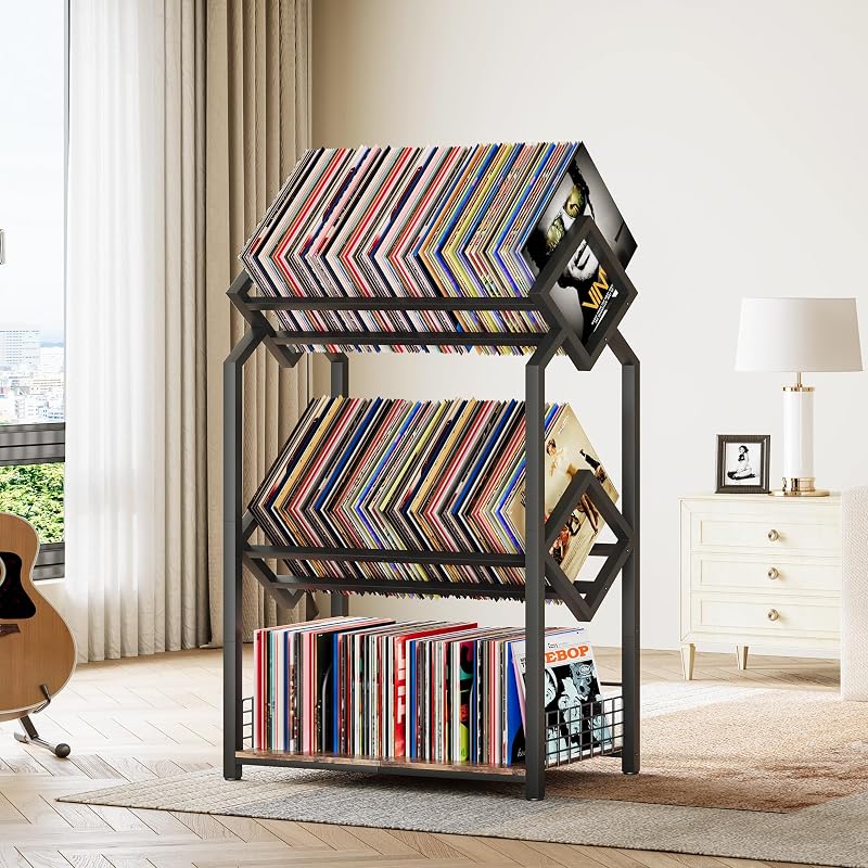 3-Tier Vinyl Record Storage Holder with Dividers — Space-Saving, 450 LP Capacity (Variation: 3-Tier)