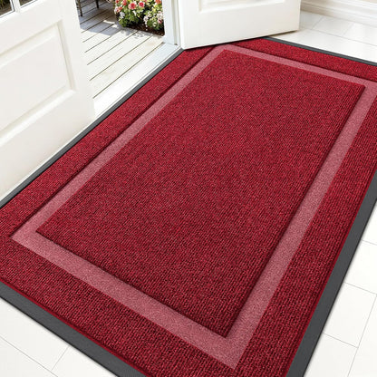 OLANLY Indoor Outdoor Front Door Mat - Waterproof, All-Weather, Sturdy Rubber | 59x35, Wine Red