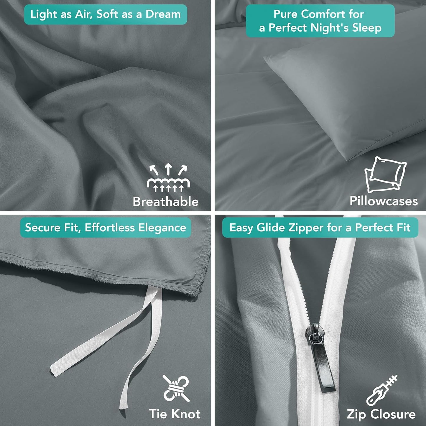 Utopia Bedding Duvet Cover Set - Soft Brushed Microfiber with Zipper Closure | 3-Piece Queen Set in Grey