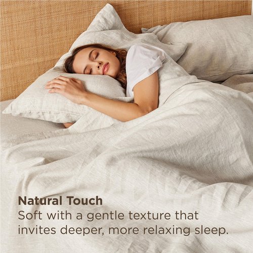 Bedsure Queen Bed Sheets - Cotton Linen Sheet Set, PureWoven Soft, Breathable & Anti - Pilling, Deep Pocket Queen Fitted Bedsheets Up to 16 Inches, 4 Pieces, Linen