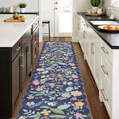 Regine Switzerland Washable Hallway Runner Rug - Non-Slip Floral Design | Soft, Stain-Resistant, 2'6"x12", Purple