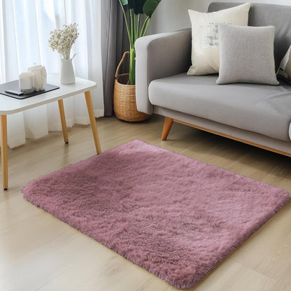 OLANLY Soft Fluffy Shaggy Bedside Rug - Machine Washable 2x3 Entryway Carpet in Blush for Kids' Rooms