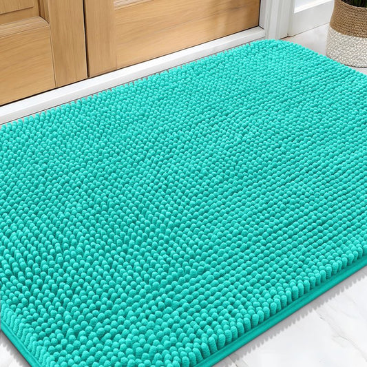 OLANLY Dog Door Mat for Muddy Paws 30x20, Absorbs Moisture and Dirt, Absorbent Non-Slip Washable Doormat, Quick Dry Chenille Mud Mat for Dogs, Entry Indoor Entryway Carpet for Inside Floor, Teal