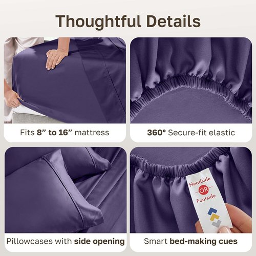 California Design Den King Size Cotton Sheet Set - 400 TC Silky Smooth Sateen Weave, Deep Pockets, Breathable - Purple
