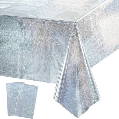 GREATRIL Disposable Silver Table Cover - Rectangle Party Tablecloths for Birthdays | 54'' x 108'' (2 Packs)