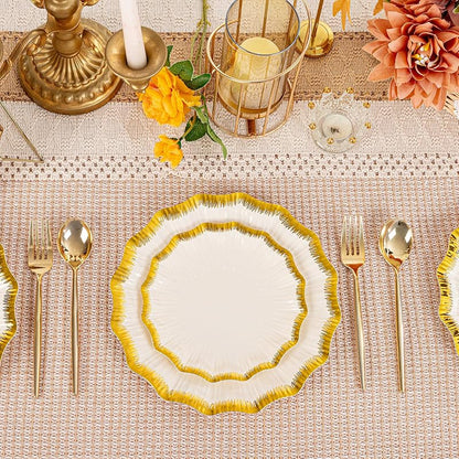 Ivory Plastic Plates with Gold Rim - 60Pcs, Disposable Tableware (Variation: Ivory)