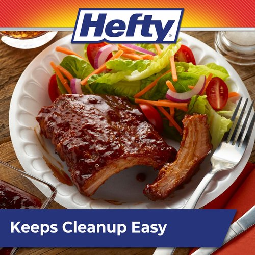 Hefty Everyday Soak Proof Disposable Foam Plates, 8.9 Inches, 100 Count, Disposable White Plates for Lunch, Salads, and Appetizers, Great for Everyday Use, Easy Cleanup