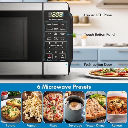 Kenmore Countertop Microwave - 900 Watt, .9 Cu Ft, Stainless Steel | 6 Auto-Preset Menus & Child Lock