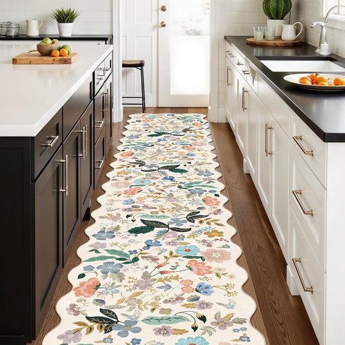 Hallway Floral Runner Rug by [Brand Name] - Washable, Non-Slip, Stain-Resistant Carpet | 2'6"x14", Cream