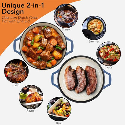 Le Creuset 2-in-1 Enameled Cast Iron Braiser Pan - 3.3-Quart Dutch Oven & Grill Lid Combo