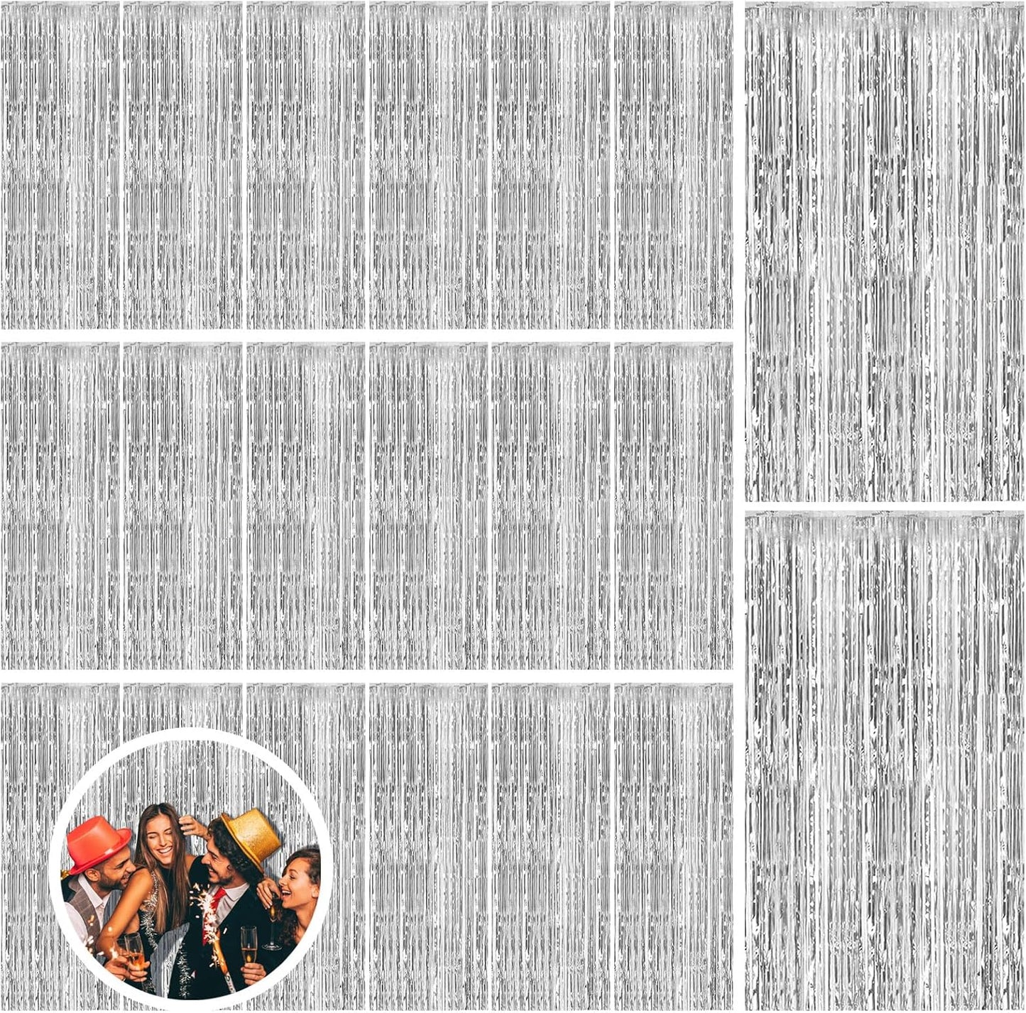 Skiennix Silver Backdrop Curtain - 20 Pack Foil Fringe Decorations for Parties & Events