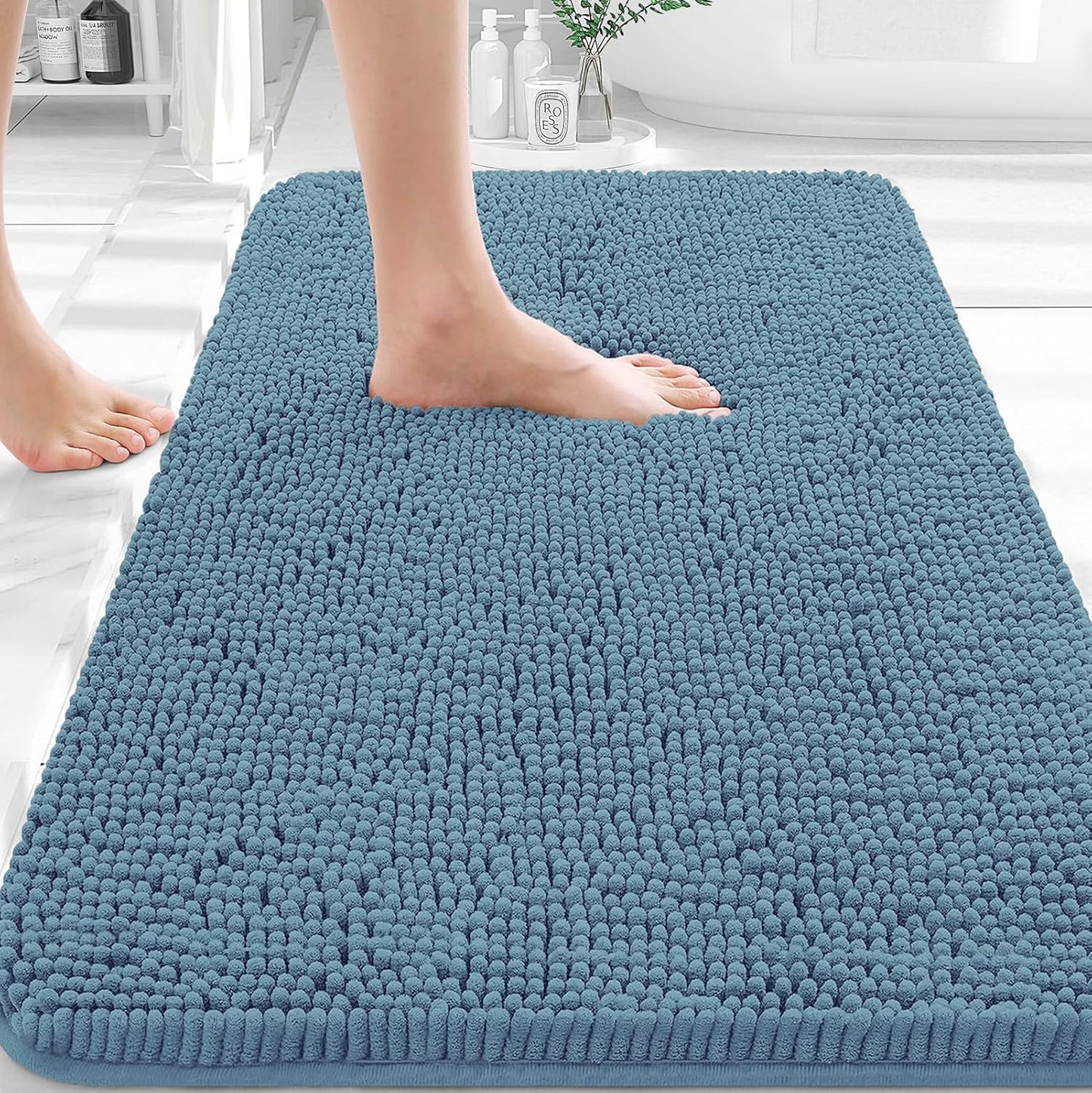 OLANLY Bathroom Rugs - Extra Soft Absorbent Chenille Bath Mats | Quick-Dry, Machine Washable, 36x24, Airy Blue