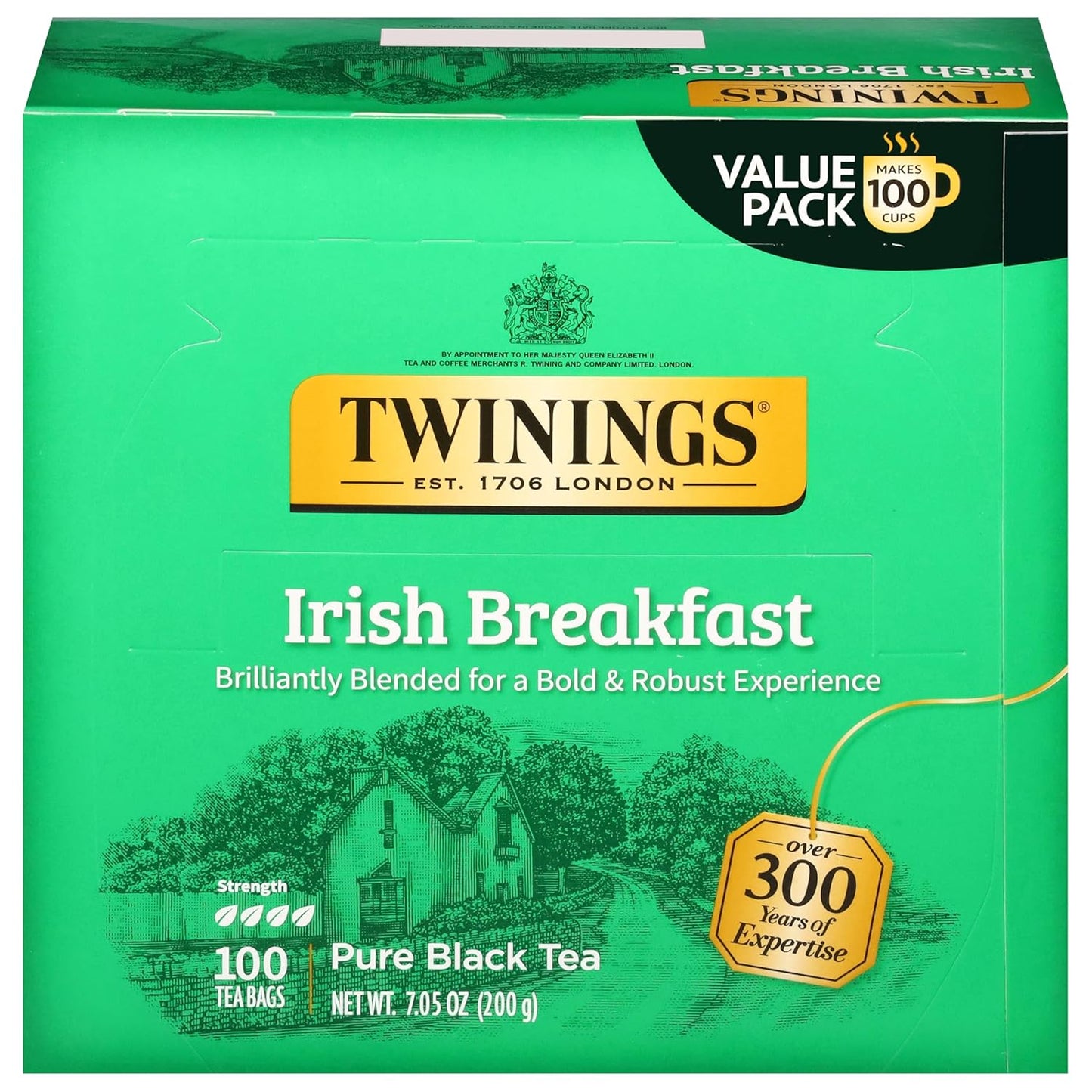 Twinings Irish Breakfast Black Tea - Bold & Robust Flavor, 100 Individually Wrapped Teabags