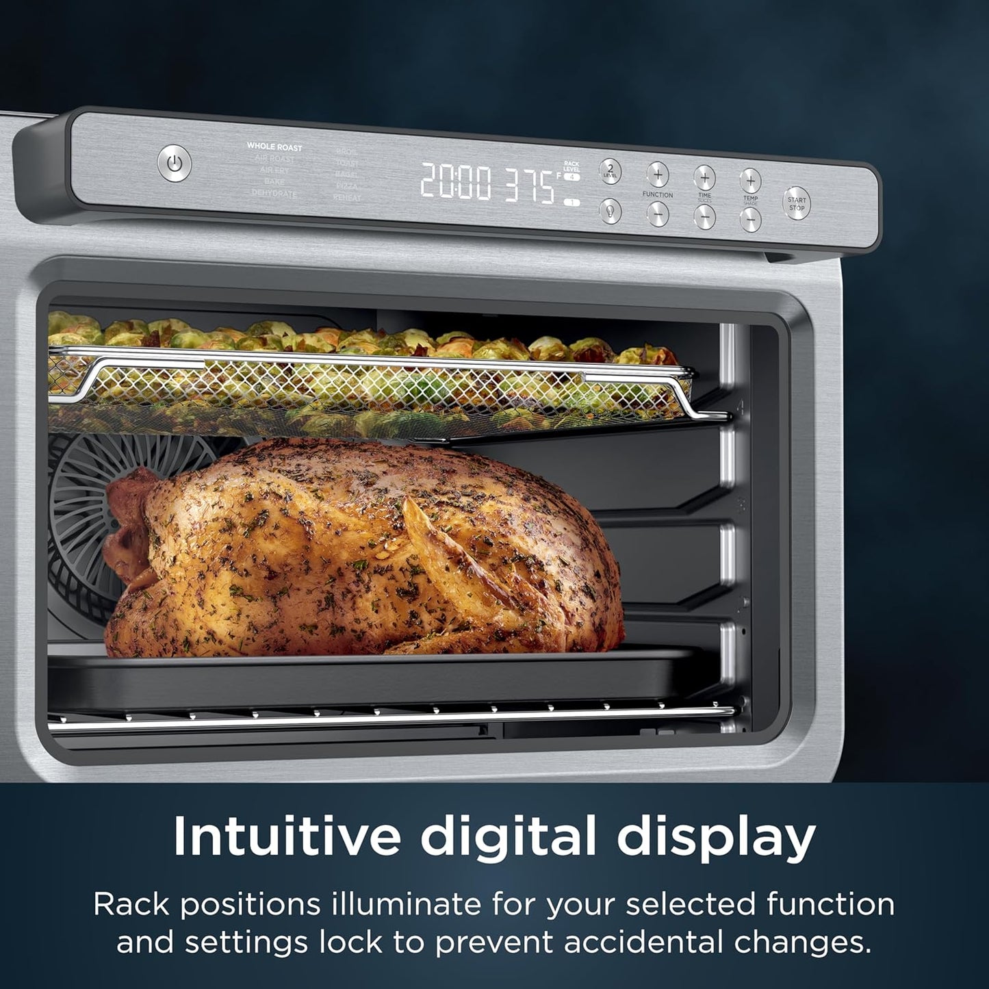 Ninja Air Fryer & Toaster Oven - Prestige Smart XL Countertop Oven | Bakes 20 Cookies & Fits 12lb Turkey | 1800 Watts | Stainless Steel