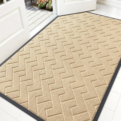 OLANLY Waterproof Front Door Mat - All-Season Indoor/Outdoor Doormat, Easy Clean Herringbone Brick (Beige, 59x35)