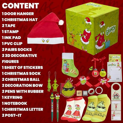 Grinch Advent Calendar 2025 - 24 Days of Christmas Countdown with Santa Hat & Socks | Perfect Holiday Decor for Women & Teens