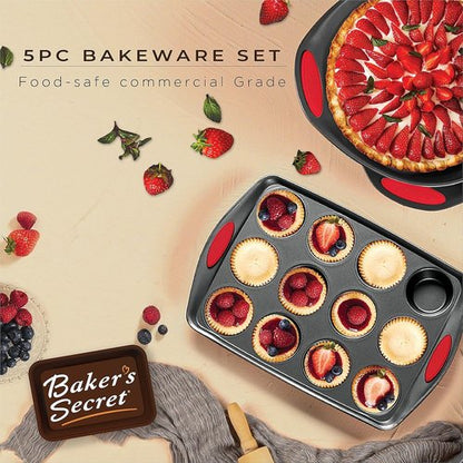Baker's Secret Bakeware Set - 5 Nonstick Baking Pans for Perfect Cookies & Cakes - Black, Oven Safe