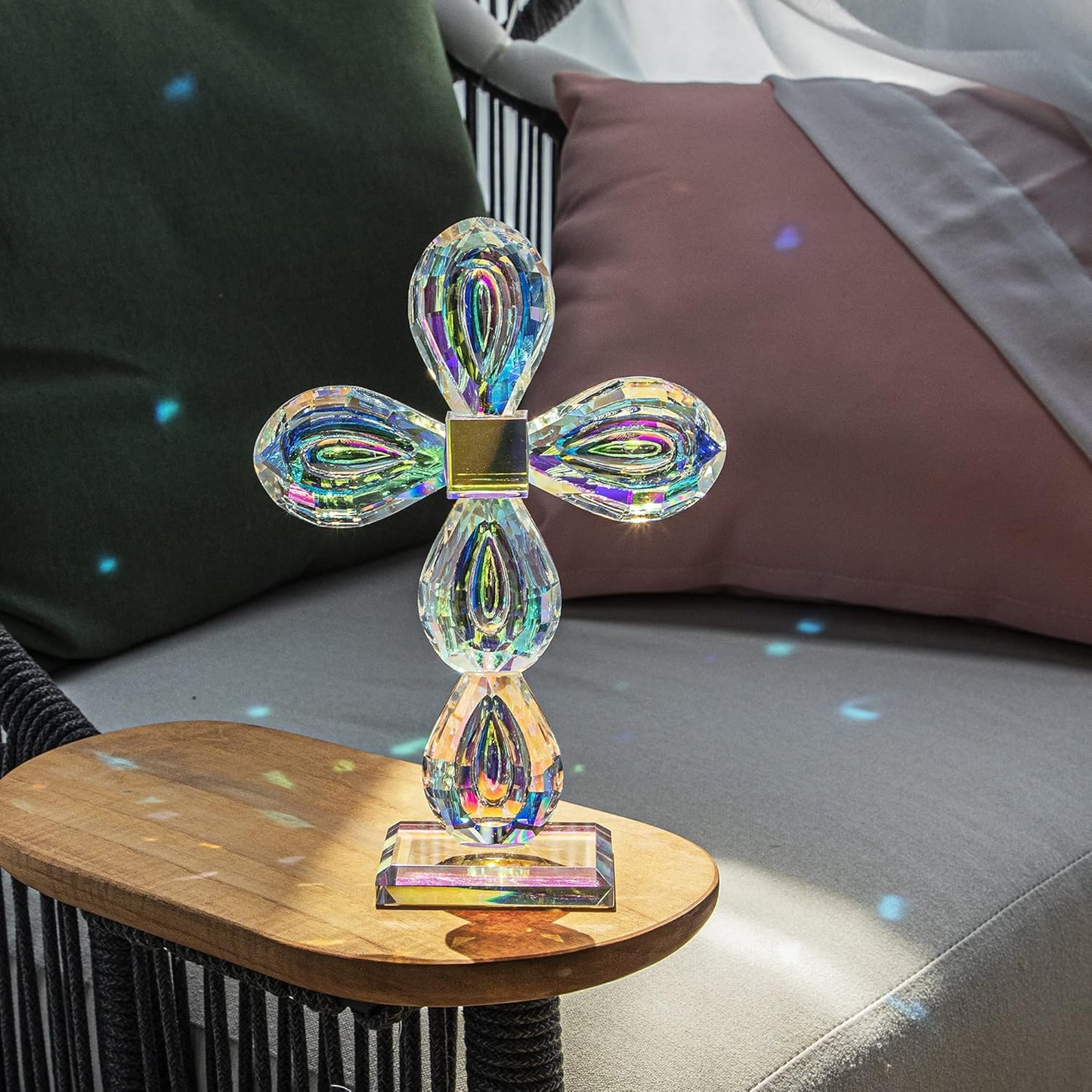 QFkris Crystal Standing Cross Figurine - Elegant 8.5-Inch Glass Tabletop Decor Gift for Women