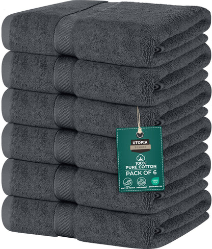 Utopia Towels 6 Pack Small Bath Towel Set, 22 by 44 Inches, 500 GSM 100% Ring Spun Cotton, Lightweight and Highly Absorbent Quick Drying Premium Towels for Hotel, Spa and Bathroom, Dark Grey
