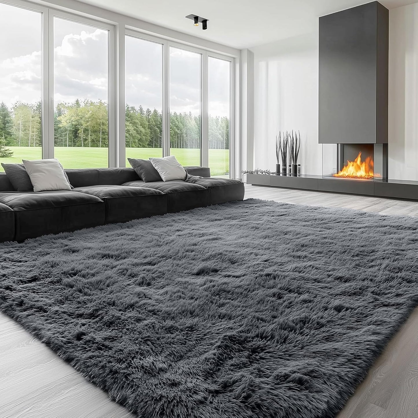OLANLY Large Area Rug - Soft Fluffy Shaggy Indoor Carpet for Living Room & Bedroom | 8x12 Grey