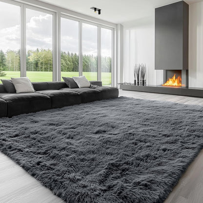 OLANLY Large Area Rug - Soft Fluffy Shaggy Indoor Carpet for Living Room & Bedroom | 8x12 Grey