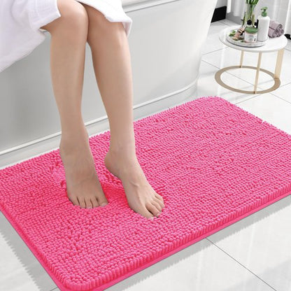 OLANLY Bathroom Rugs 24x16, Extra Soft Absorbent Chenille Bath Rugs, Rubber Backing Quick Dry, Machine Washable Bath Mats for Bathroom Floor, Tub and Shower, Home Decor Accessories, Hot Pink