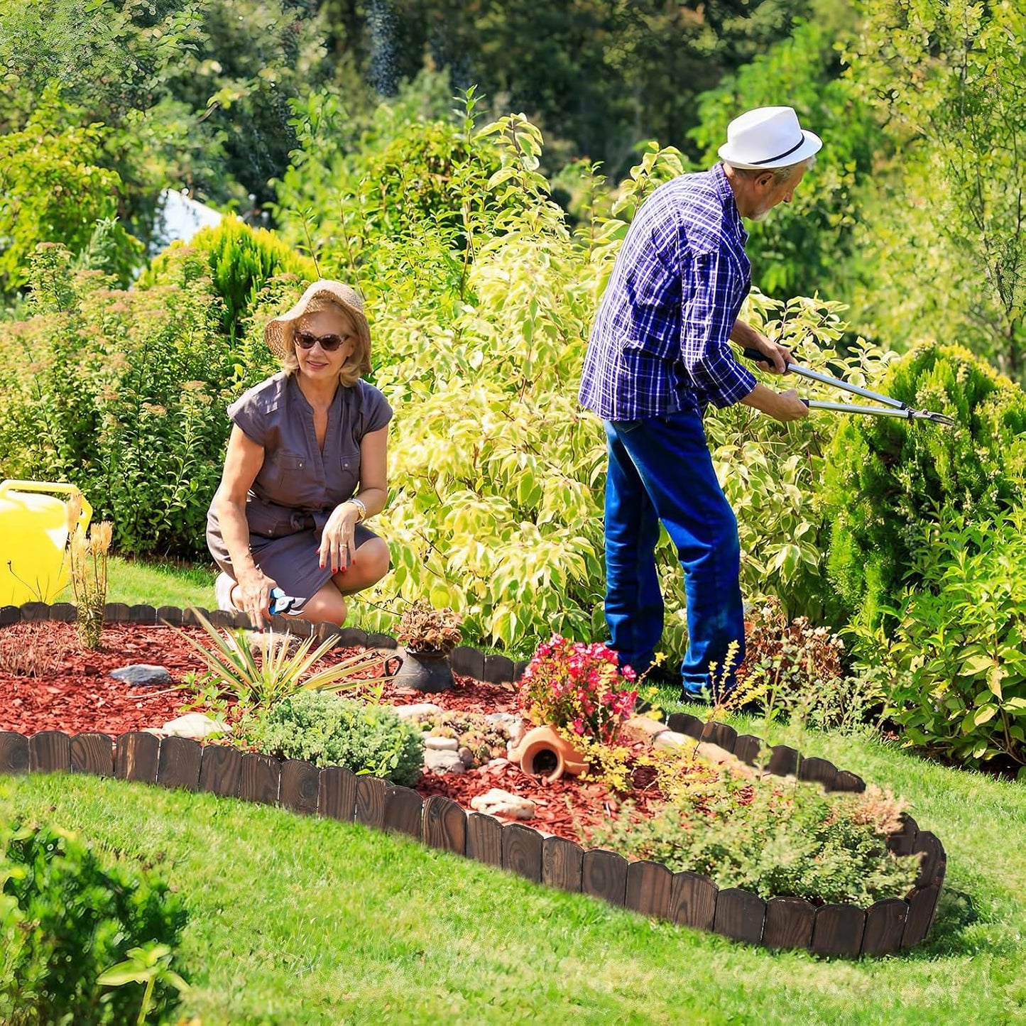 Sturdy Wood Garden Edging by [Brand Name] - 9.6ft Landscape Border, Anti-Corrosive & Low-Profile Design for Flower Beds & Paths