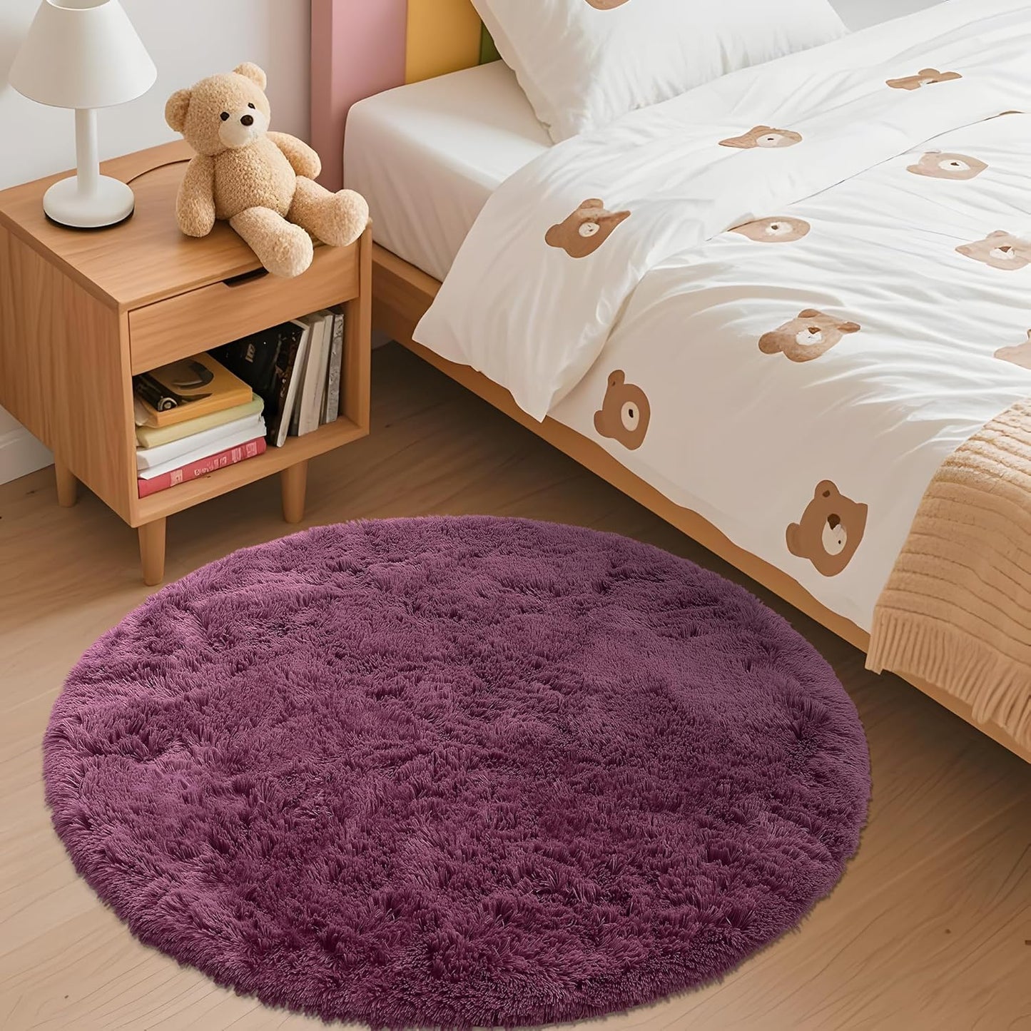 OLANLY Round Burgundy Area Rug - Soft, Fluffy, Machine Washable 3 ft Circle Carpet for Bedrooms & Living Rooms