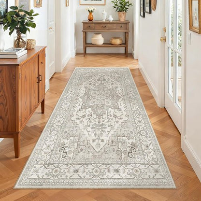 Madane Hallway Runner Rug - Vintage Washable Soft Non-Slip Indoor Carpet | 3x6 Beige/Brown