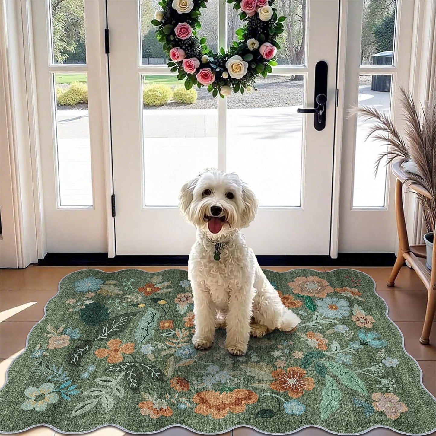 Skiennix Washable Floral Area Rug - Soft Non-Slip Carpet for Entryway & Kitchen | 2x3 Green Design