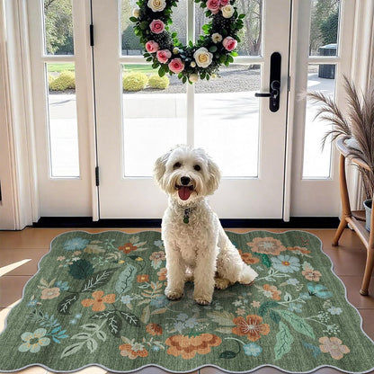 Skiennix Washable Floral Area Rug - Soft Non-Slip Carpet for Entryway & Kitchen | 2x3 Green Design