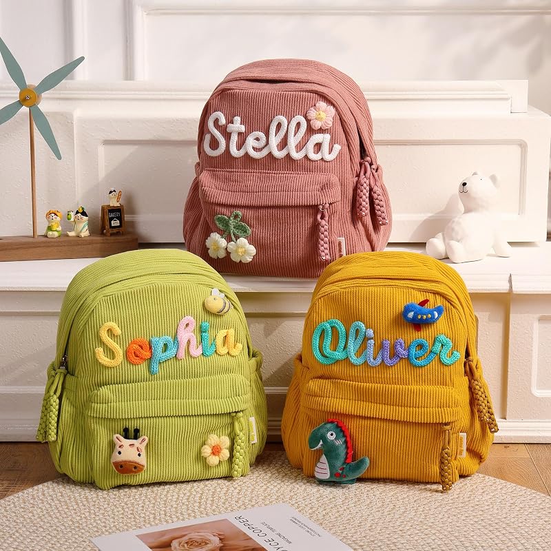 Personalized Toddler Backpack for Girls - Small Corduroy School Bag