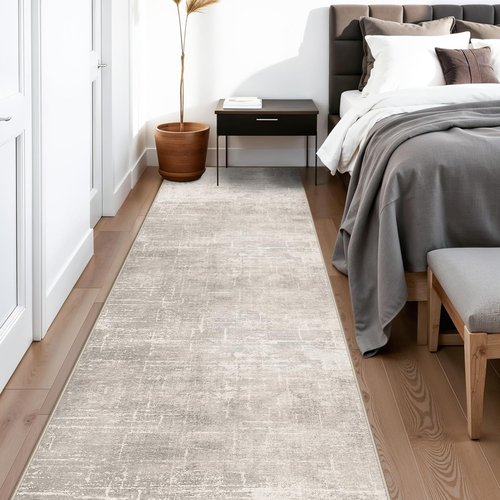 HY HAOYUNLAI Runner Rug - Soft Non-Slip Hallway Carpet with Rubber Backing | Washable Abstract Design (2'6"x12", Beige/Cream)