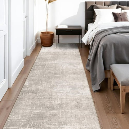 HY HAOYUNLAI Runner Rug - Soft Non-Slip Hallway Carpet with Rubber Backing | Washable Abstract Design (2'6"x12", Beige/Cream)