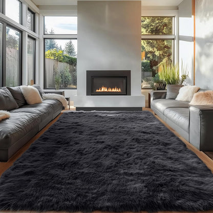 OLANLY Large Area Rug - Soft Fluffy Shaggy Indoor Carpet for Living Room & Bedroom | 6x8 ft, Black