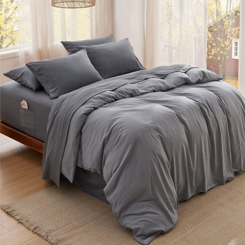 Bedsure Deep Pocket Queen Sheets - 6 Piece, Prewashed Ultra-Soft Queen Sheet Set, Fits Mattresses Up to 18 Inches Thick, Breathable & Secure Fit, Hotel Luxury Bedding, Grey