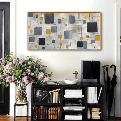 KLAKLA Modern Abstract Wall Art Poster - Unframed Black, Gold & Gray Decor | 40x20 Inches for Living Room & Office