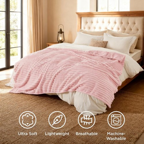 Bedsure GentleSoft Coral Pink Fleece Blanket - Super Soft Cozy Queen Size 90x90 Inches