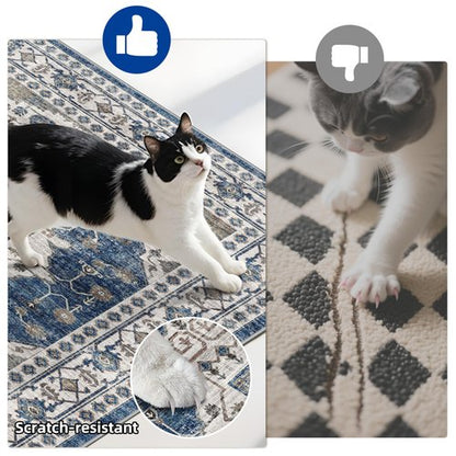 Kitchen Sink Rugs Set 0f 2: Washable Non-Slip Hardwood Floor Mat for Stove Dishwasher Fronts Soft Stain Resistant Carpet for Cooking Area & Fridge Boho Home Decor for High Traffic Area(2x3+2x4,Blue)