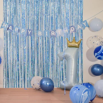 Blue Tinsel Curtain Streamers by [Brand Name] - Foil Fringe Party Backdrop for Engagements | 2 Pack 3.3×8.3ft