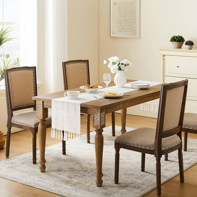 Hemstitched White Christmas Table Runner 13x72 in - Cotton Linen Boho Embroidered