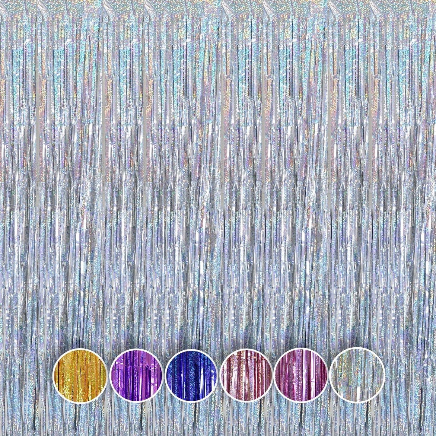QRabbit Foil Curtain Backdrop - Silver Metallic Tinsel Fringe Curtains | 4 Pack for Parties & Events