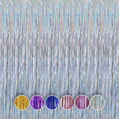 QRabbit Foil Curtain Backdrop - Silver Metallic Tinsel Fringe Curtains | 4 Pack for Parties & Events