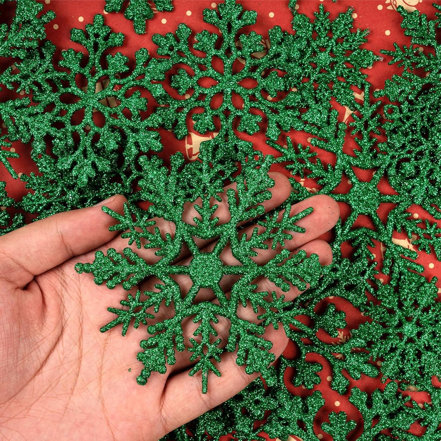 Skiennix Dark Green Christmas Snowflake Ornaments - 36Pcs Glitter Hanging Decor for Holiday Home & Winter Parties