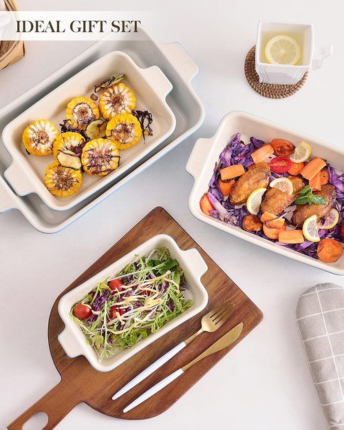 MALACASA Bakeware Set - 4-Piece Porcelain Baking Pans for Oven | Blue Casserole & Lasagna Dishes (9.4" - 14.7")